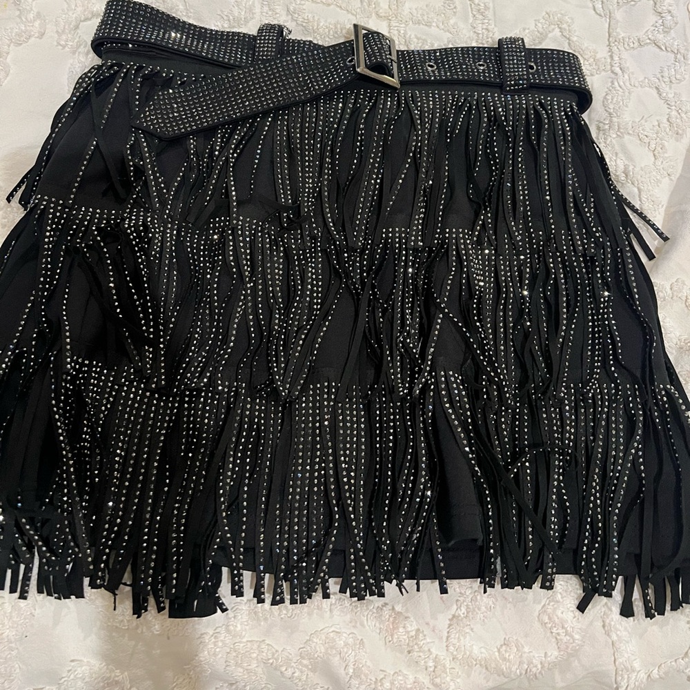 Black Fringe Skort